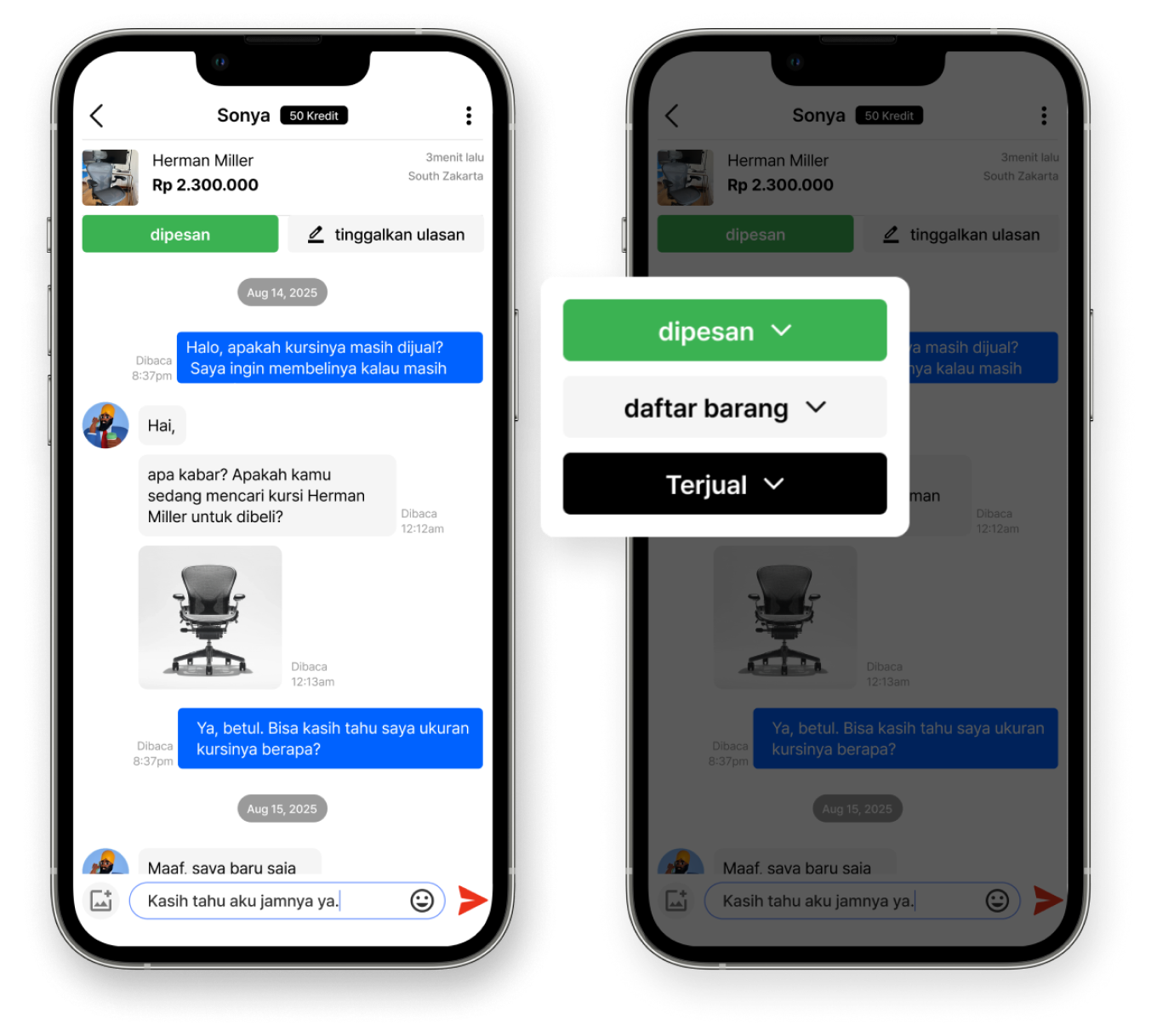 Chat and manage section (desktop)